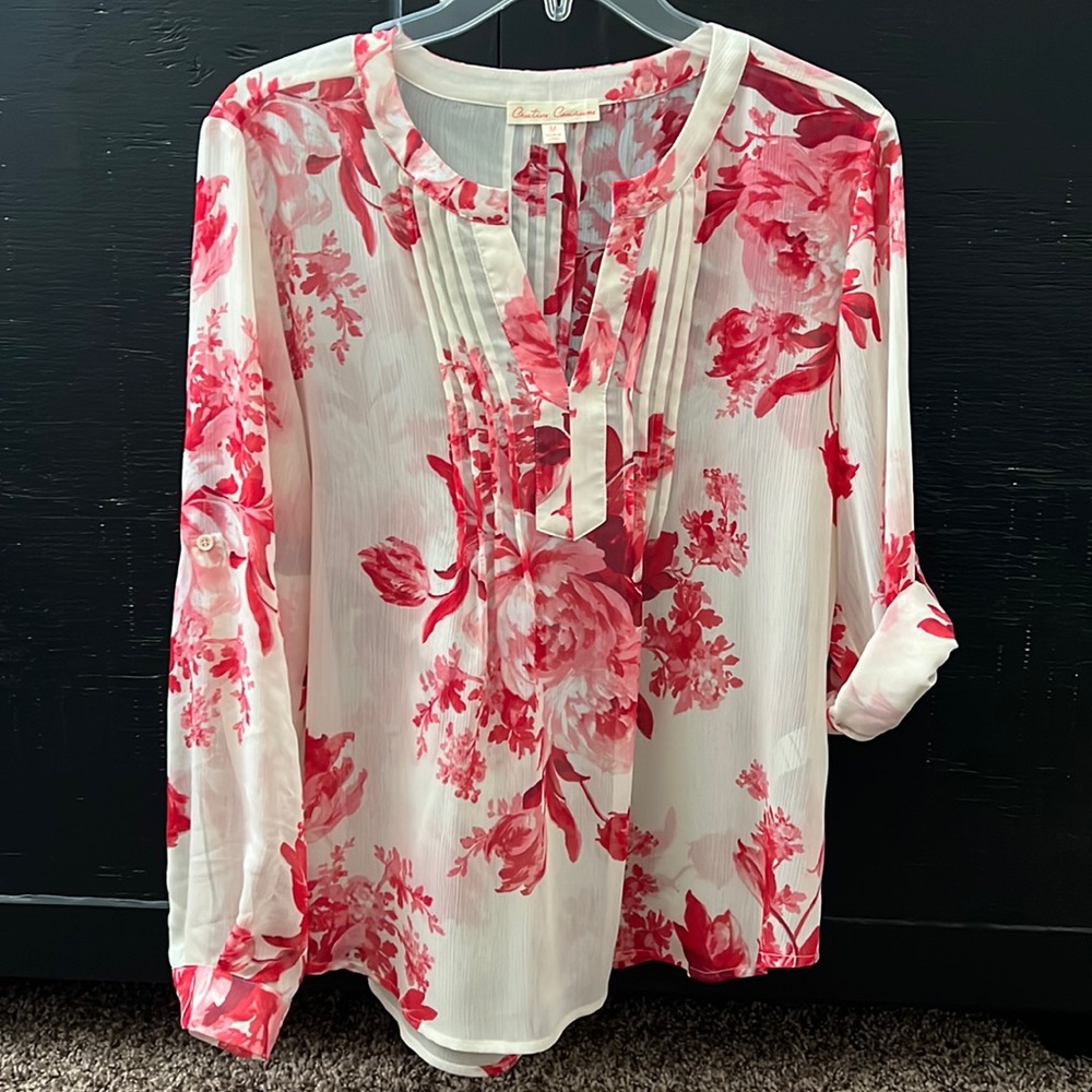 Creative Commerce Blouse.  Size M. Sheer cream & rose. Worn once.